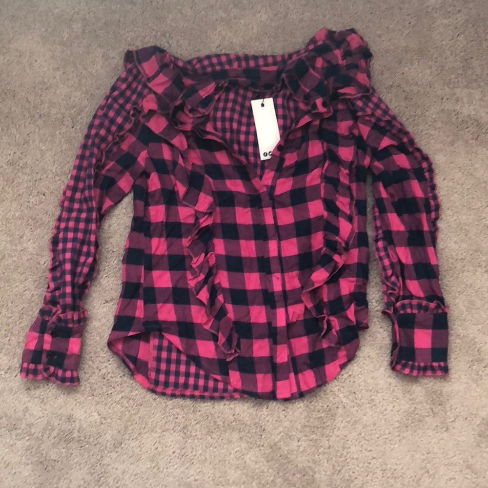 Boohoo plaid blouse